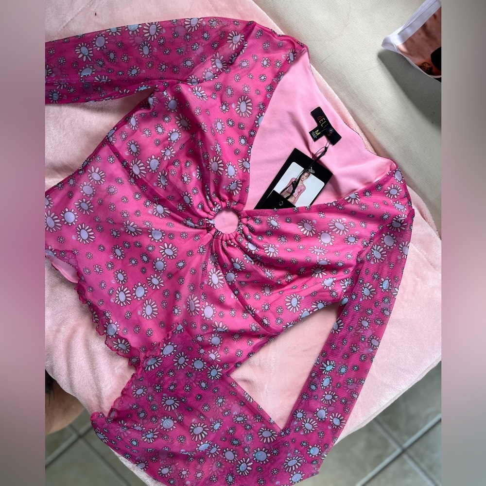 Floral Pink Sheer Long Sleeve Top NWT
Dollskill